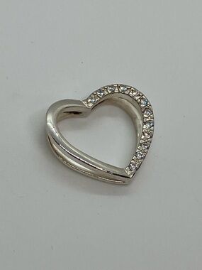 Vtg 925 Sterling Silver Crossover Open Heart CZ Pendant